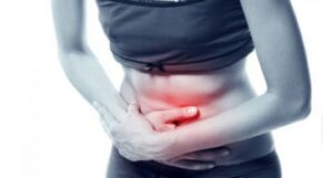 Abdominal pain with ribbon damage